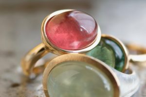 Ringe Roségold 750, grüner und roter Turmalin, Ring Silber 925, Roségold 750 und Phrenit